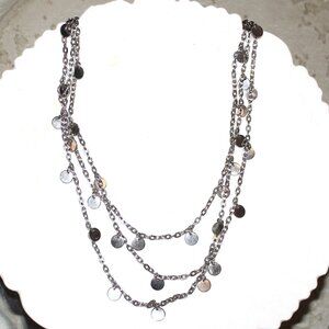Silver Tone Long Disc Charm Necklace – Versatile Layering Chain